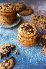 freshly baked homemade chocolate chip cookies.
