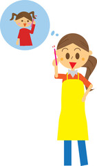 キッズ携帯から電話してきた娘と笑顔で通話している母親のイラスト・連絡・確認・