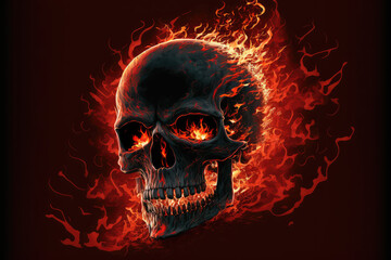 Skull on Fire on Black Background - High Resolution, Seamless, Customizable - Perfect for Dark Themed Projects, Graphic Design, Album Covers, Horror Themed Projects