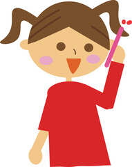 キッズ携帯で会話している小学生の子供のイラスト・女の子・キッズスマホ・通話・連絡