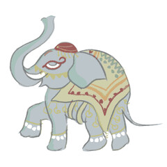 Jewelry Elephant dancing in festival Book Illustration isolated on white background