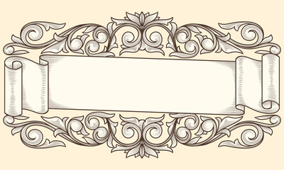 Decorative ornate retro blank scroll emblem