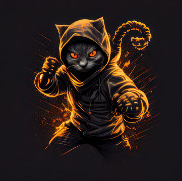Ninja cat orange aura, AI generated