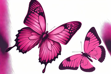 butterflies with wings color Deep pink. isolated on white background. tropical moths. template for design. Generative AI