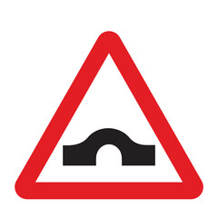 Approaching bridges sign in a red triangle with black sign and traffic sign. UK and USA road sign with white background. Common traffic signs and symbol in the road in rounded triangle of black white.
