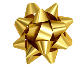 Top view, golden bow and ribbon plastic, isolated on transparent background.