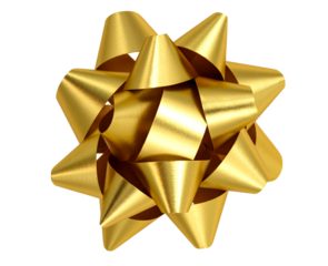 Top view, golden bow and ribbon plastic, isolated on transparent background.