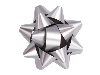 Top view, silver bow and ribbon plastic, isolated on transparent background.