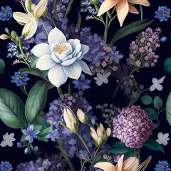 Fototapeta Beautiful spring vintage bouquet of flowers, Baroque flowers, Flemish painting. Hydrangea .AI-generated content	
 obraz