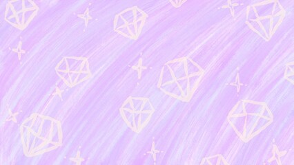 Dreamy kawaii (Yumekawa)purple background Jewel and glitter pattern Hand drawn illustration / ゆめかわパープルの背景 宝石とキラキラの模様 手描きイラスト