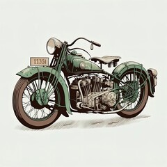 Antique motorcycle. Vintage Vector Motorcycle Flat Illustration. Hand drawn vintage motorcycle. Generative AI