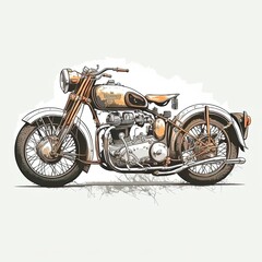 Plakat Antique motorcycle. Vintage Vector Motorcycle Flat Illustration. Hand drawn vintage motorcycle. Generative AI
