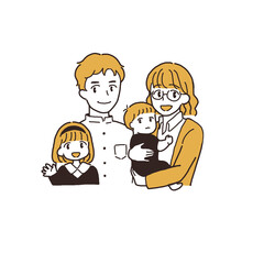 子供が2人いる夫婦のイラスト