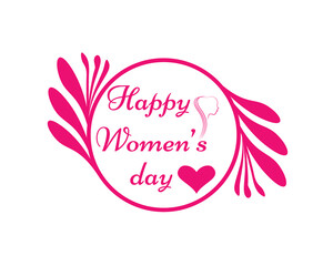 women's day template design, happy women's day card with pink flowers, isolated, floral, round circle, 8 march world women's day, icon, logo design 