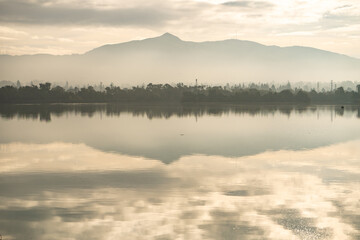 View of Lake Elizabeth  and Mission Peak in the morning, Fremont Central Park.
