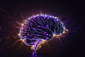 a purple brain on a black background