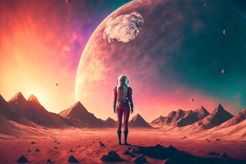 a space woman on another planet. Generative AI	