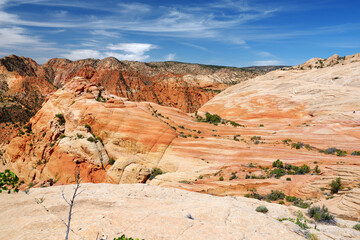 Fototapeta premium Scenic view of marvelous red and white sandstone formations of Yant Flat in Utah, USA