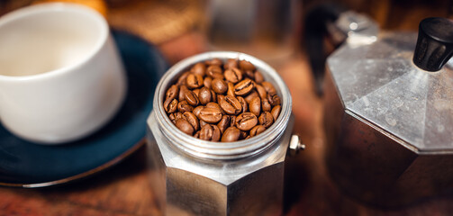 Hot coffee in a moka pot