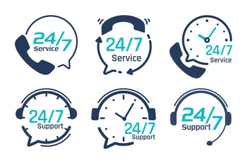 24 hour service icon.Speech bubbles. Phone support consulting customer problems.