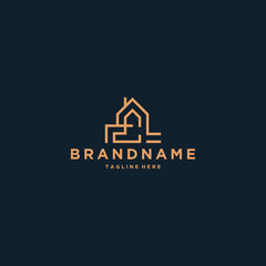Abstract initial letter E house shape logo design template
