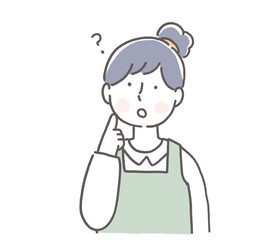 疑問を持つエプロンの女性