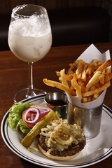 Premium burger and fries meal