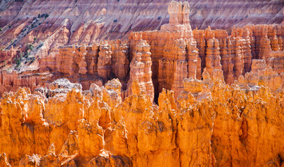 Scenic view of stunning red sandstone hoodoos in Bryce Canyon National Park in Utah, USA