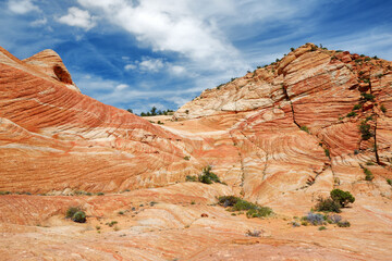 Scenic view of marvelous red and white sandstone formations of Yant Flat in Utah, USA