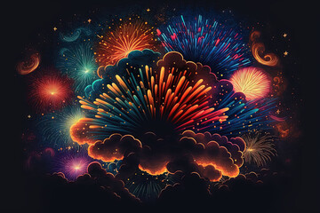 a background of vibrant fireworks against the darkness. Generative AI