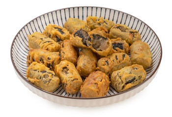 Crispy seaweed noodle rolls or Gimmari Korean deep-fried seaweed rolls, Korean traditional snack food Isolate on white with clipping path.