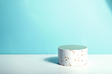 Fluffy dried cotton flowers on blue background.