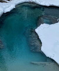 blue river in mountain winter