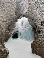 frozen waterfall in the mountains