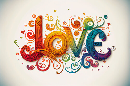 Naklejki the word LOVE colorful letters on white background, generative art