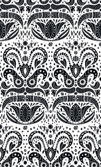 Floral seamless pattern in scandinavian style. Decoration background linocut design. Black and white modern nordic illustration