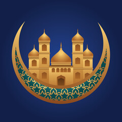 Islamic crescent moon mosque ramadan kareem illustration