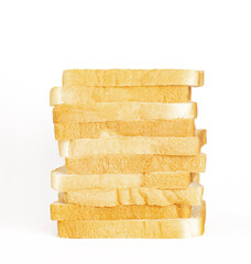 An image isolated whole heap the stack a bread sliced toast on the white background is a food cuisine morning with clipping path.