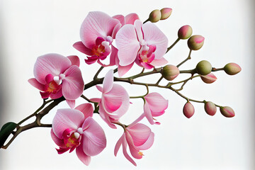 Amazing pink blossoming orchid branch on white