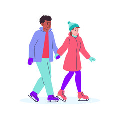 Man and woman skating vector illustration