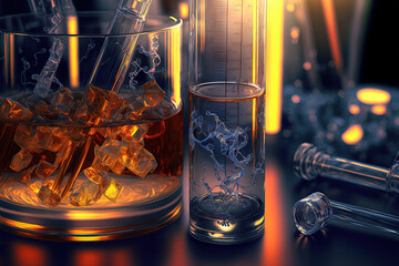 Close up of test tubes and medical glassware. Generative AI