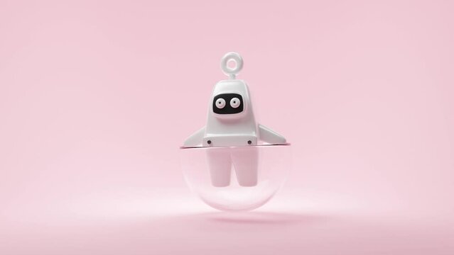 3D animation character cartoon. Funny cute toy robot dance. seamless loop on pink background design motion. Technology concept. 