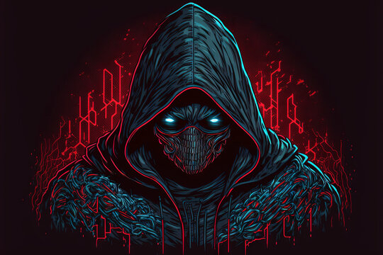 Concept of a hooded hacker for online security. Generative AI