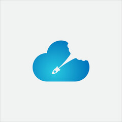 Modern startup logo, illustration of rocket, cloud and shopping.