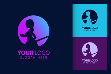 Samurai woman logo. Colorful symbol template vector branding design. Isolated with soft background.
