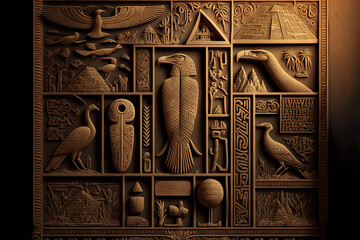 carved hieroglyphs from ancient Egypt. Generative AI - obrazy, fototapety, plakaty