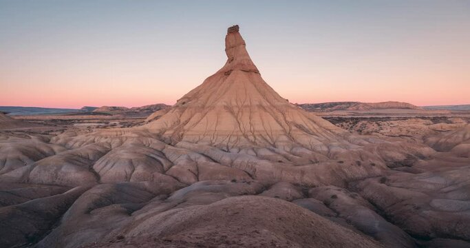 Bardenas reales castil de tierra rock formation landmark navarra desert and winter sunset