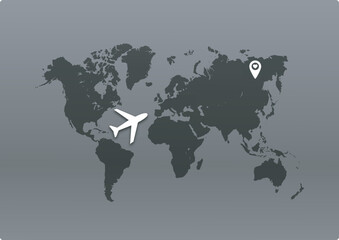 world map with airplane route vector illustration airplane on route airplane route map world map to destination and gray background