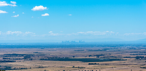 The city buildings of Melbourne, Australia in the distance, as seen from the top of the You Yangs...