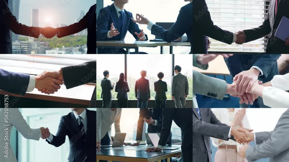 Aufkleber collage of various business scenes. multi screen. scaling transition.